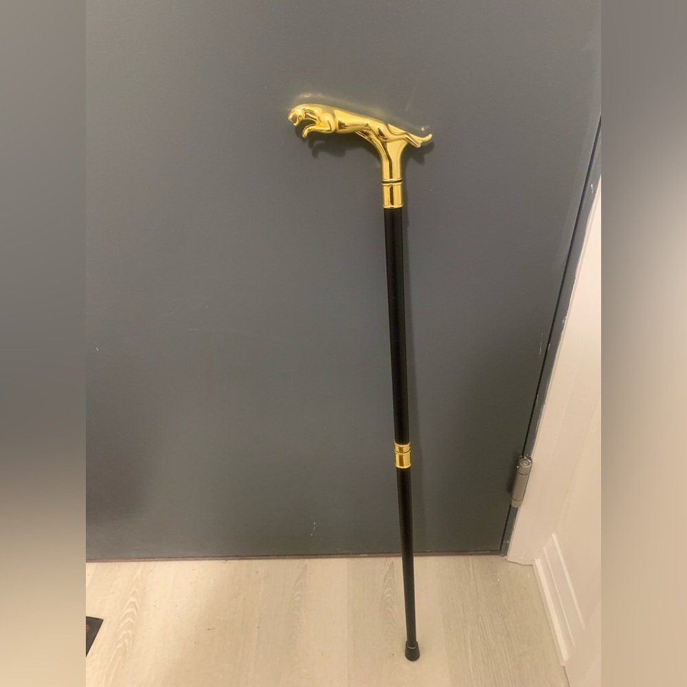 Elegant Black Walking Cane with Gold Jaguar Handle